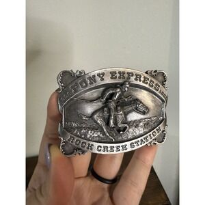 Vintage Pony Express Rock Creek Station Siskiyou Co. Belt Buckle Western